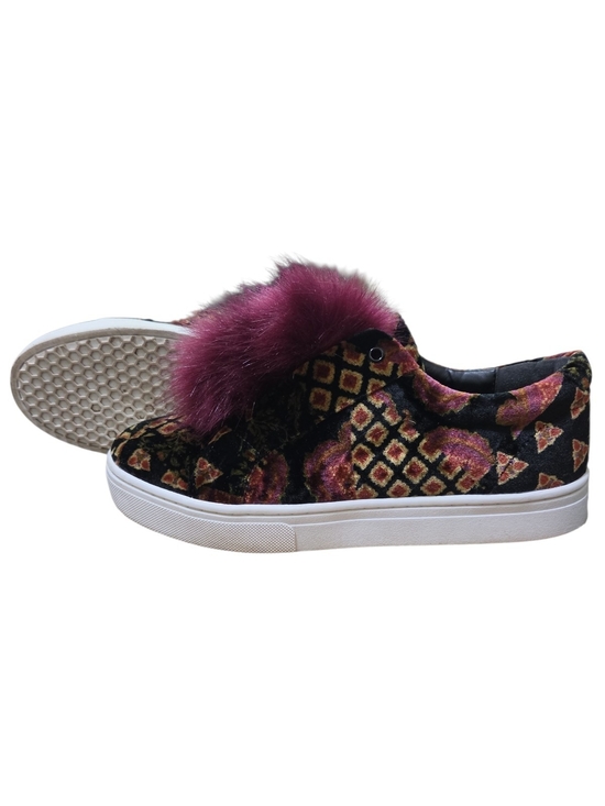 Sam Edelman Shoes - Sam Edelman Leya Black Velvet Slip On Sneakers with Burgundy Fur Pom Size 10M